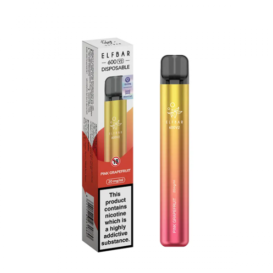 20mg ELF Bar 600 V2 Disposable Vaping Device 600 Puffs - Flavour: Pink Grapefruit