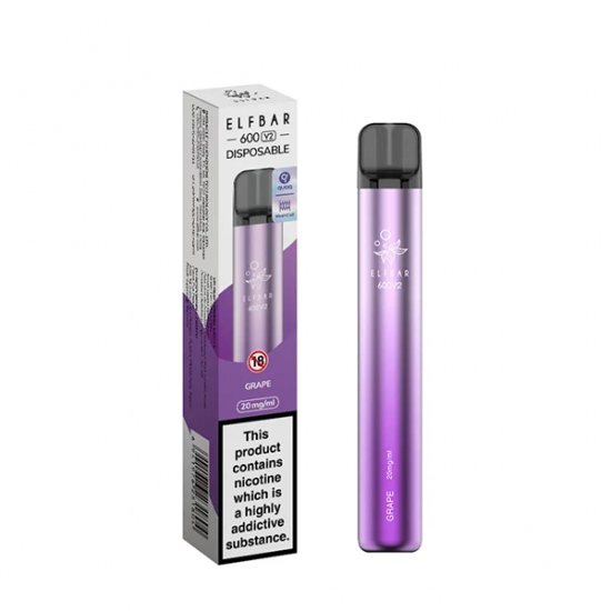 20mg ELF Bar 600 V2 Disposable Vaping Device 600 Puffs - Flavour: Grape