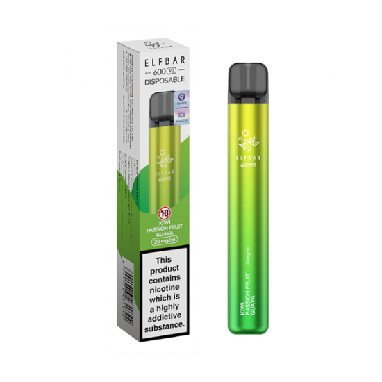 20mg ELF Bar 600 V2 Disposable Vaping Device 600 Puffs - Flavour: Kiwi Passion Fruit Guava