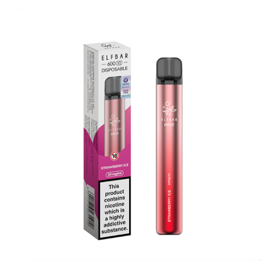 20mg ELF Bar 600 V2 Disposable Vaping Device 600 Puffs - Flavour: Strawberry Ice