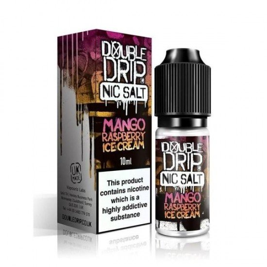 20MG Double Drip  10ML Flavoured Nic Salts E Liquid - Flavour: Mango Raspberry Ice Cream