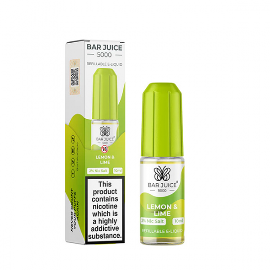 20mg Bar Juice 5000 Nic Salts 10ml (40VG/60PG) - Flavour: Lemon Lime