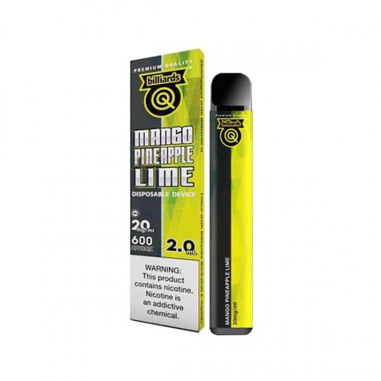 20mg Billiards Q Tricks Shot Disposable Vape Device 600 Puffs - Flavour: Mango Pineapple Lime