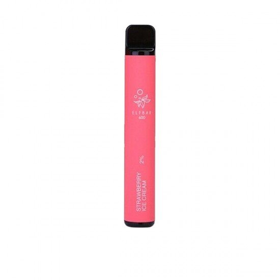 20mg ELF Bar Disposable Vape Pod 600 Puffs - Flavour: Strawberry Ice Cream