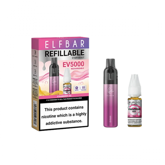 Elf Bar EV5000 Disposable Pod Kit + 20mg ElfLiq Salt - Flavour: Strawberry Ice