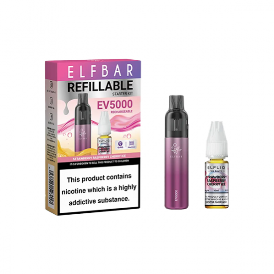 Elf Bar EV5000 Disposable Pod Kit + 20mg ElfLiq Salt - Flavour: Strawberry Raspberry Cherry Ice