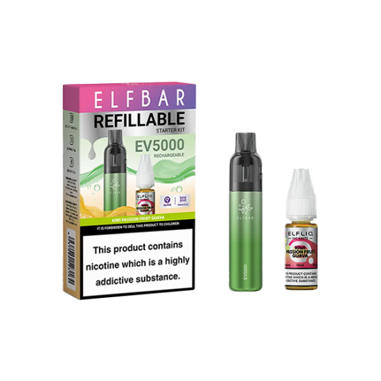 Elf Bar EV5000 Disposable Pod Kit + 20mg ElfLiq Salt - Flavour: Kiwi Passion Fruit