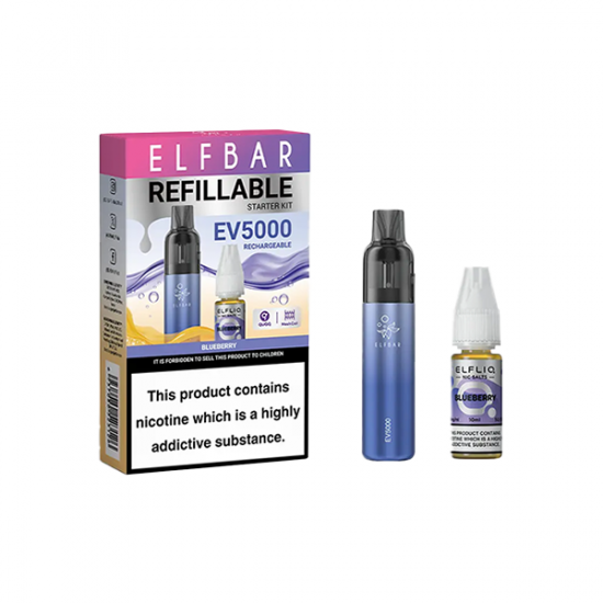 Elf Bar EV5000 Disposable Pod Kit + 20mg ElfLiq Salt - Flavour: Blueberry