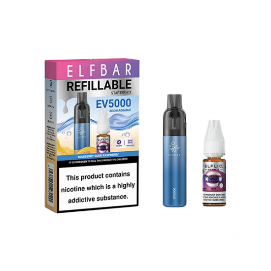 Elf Bar EV5000 Disposable Pod Kit + 20mg ElfLiq Salt - Flavour: Blueberry Sour Raspberry