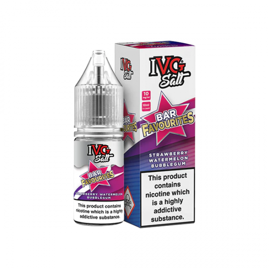 20mg I VG Bar Favourites 10ml Nic Salts (50VG/50PG) - Flavour: Strawberry Watermelon Bubblegum