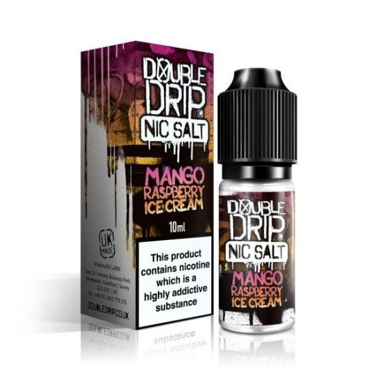 10MG Double Drip  10ML Flavoured Nic Salts E Liquid - Flavour: Mango Raspberry Ice Cream