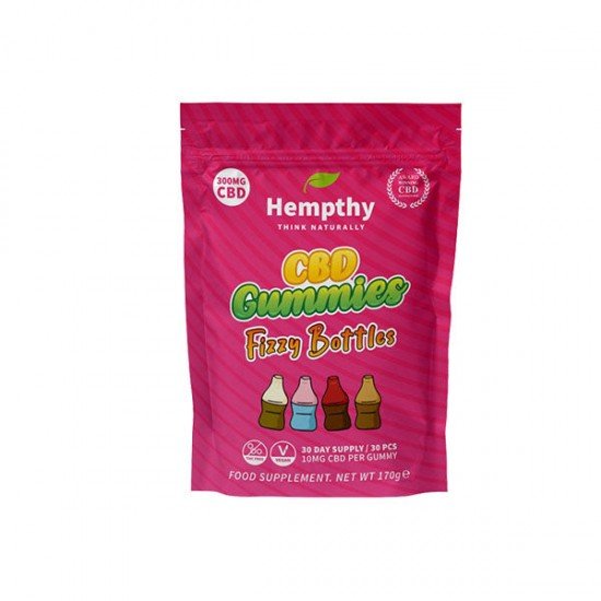 Hempthy 300mg CBD Gummies 30 Ct Pouch - Flavour: FIzzy Bottles