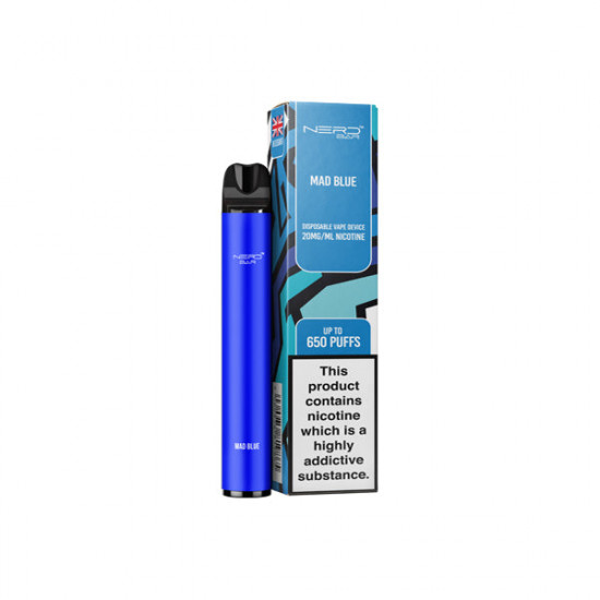 20mg Nerd Bar Disposable Vape Device 650 Puffs - Flavour: Mad Blue