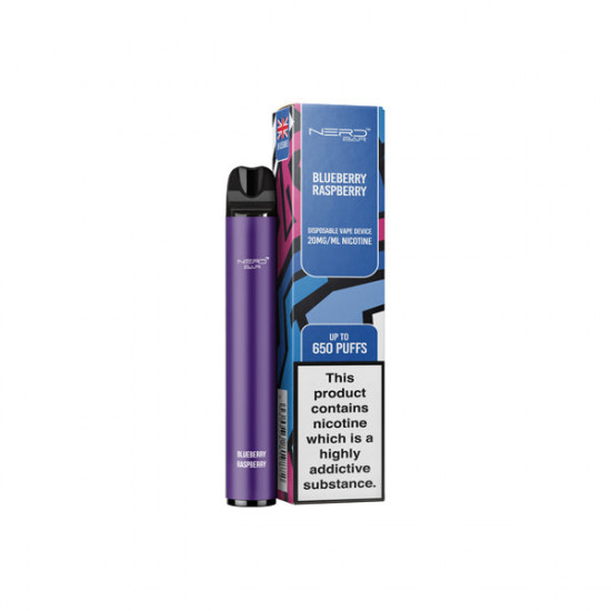 20mg Nerd Bar Disposable Vape Device 650 Puffs - Flavour: Blueberry Raspberry