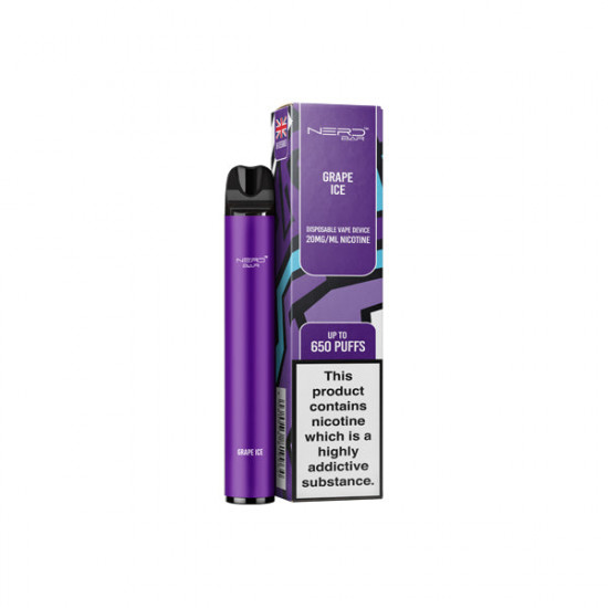 20mg Nerd Bar Disposable Vape Device 650 Puffs - Flavour: Grape Ice