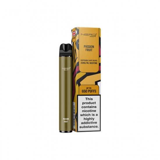 20mg Nerd Bar Disposable Vape Device 650 Puffs - Flavour: Passion Fruit