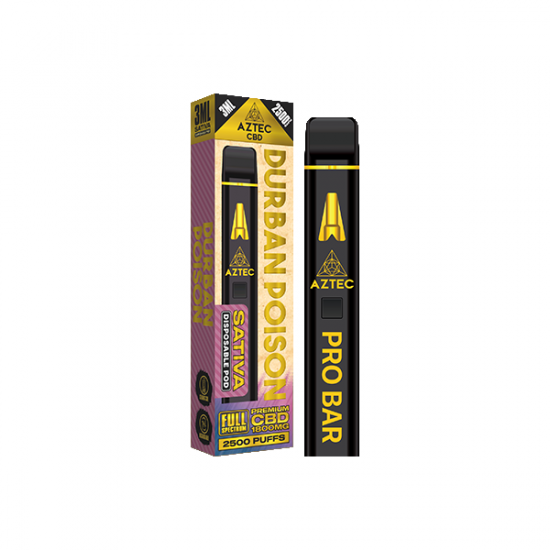 Aztec CBD 1800mg Pro Bar CBD Disposable Vape Device 2500 Puffs - Flavour: Durban Poison