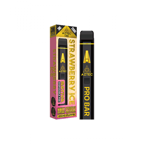 Aztec CBD 1800mg Pro Bar CBD Disposable Vape Device 2500 Puffs - Flavour: Strawberry Ice