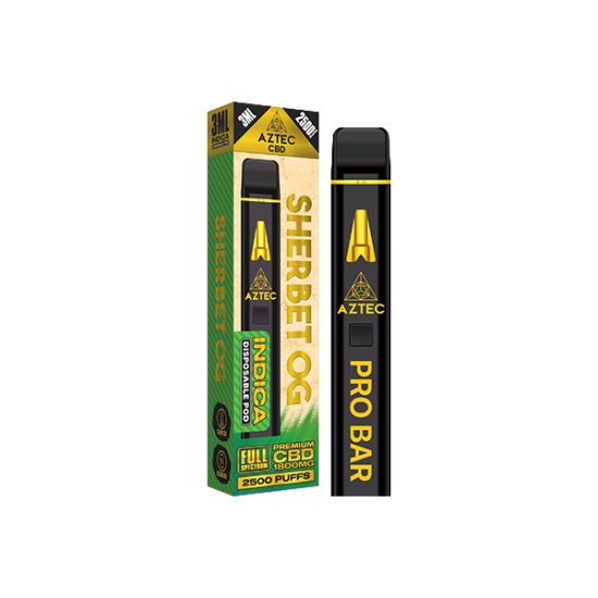 Aztec CBD 1800mg Pro Bar CBD Disposable Vape Device 2500 Puffs - Flavour: Sherbet OG