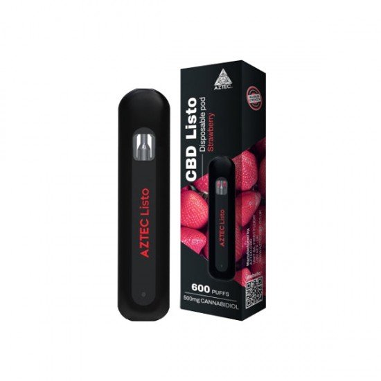 Aztec CBD Listo 500mg CBD Disposable Vape Pen - 1ml 600 Puffs - Flavour: Strawberry