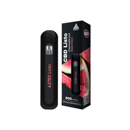 Aztec CBD Listo 500mg CBD Disposable Vape Pen - 1ml 600 Puffs - Flavour: Watermelon