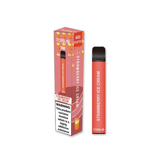 20mg Top Bar EE 600 Disposable Vape Device 600 Puffs - Flavour: Strawberry Ice Cream