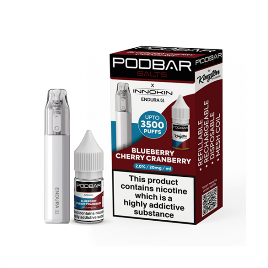 20mg Podbar Salts by Kingston x Innokin Endura S1 Disposable Vape Kit 3500 Puffs - Flavour: Blueberry Cherry Cranberry