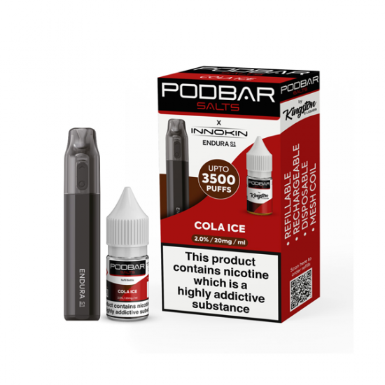 20mg Podbar Salts by Kingston x Innokin Endura S1 Disposable Vape Kit 3500 Puffs - Flavour: Cola Ice