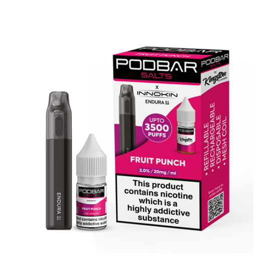 20mg Podbar Salts by Kingston x Innokin Endura S1 Disposable Vape Kit 3500 Puffs - Flavour: Fruit Punch