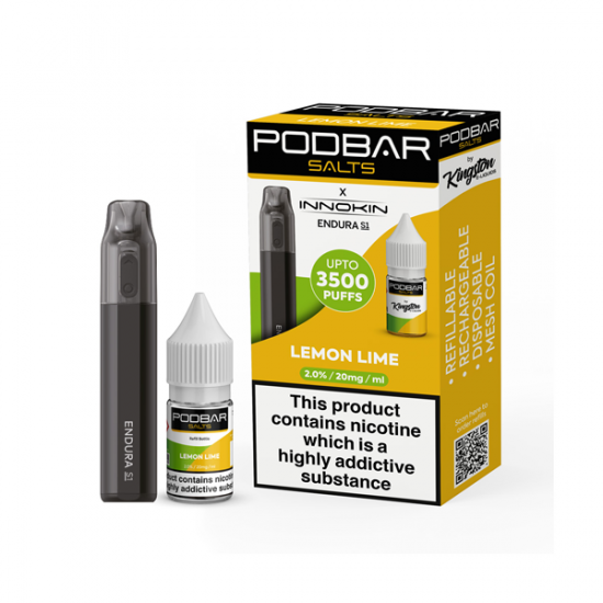 20mg Podbar Salts by Kingston x Innokin Endura S1 Disposable Vape Kit 3500 Puffs - Flavour: Lemon Lime