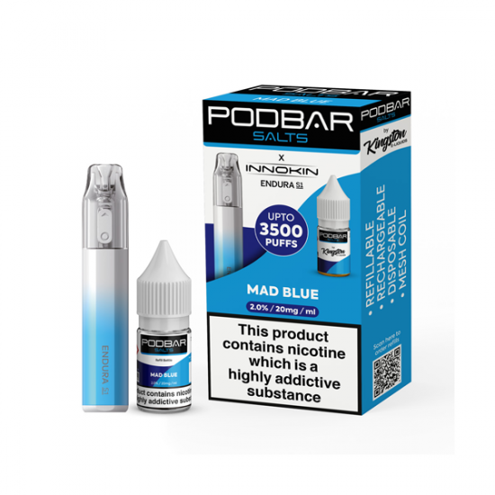 20mg Podbar Salts by Kingston x Innokin Endura S1 Disposable Vape Kit 3500 Puffs - Flavour: Mad Blue