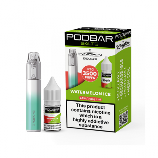 10mg Podbar Salts by Kingston x Innokin Endura S1 Disposable Vape Kit 3500 Puffs - Flavour: Watermelon Ice