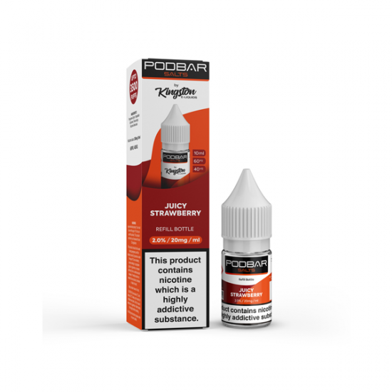 20mg Podbar Salts by Kingston 10ml Refill Nic Salts (60VG/40PG) - Flavour: Juicy Strawberry