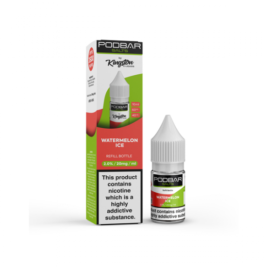 20mg Podbar Salts by Kingston 10ml Refill Nic Salts (60VG/40PG) - Flavour: Watermelon Ice