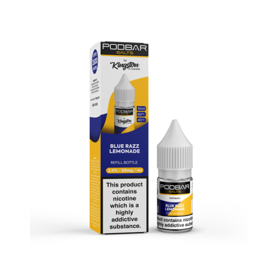 10mg Podbar Salts by Kingston 10ml Refill Nic Salts (60VG/40PG) - Flavour: Blue Razz Lemonade