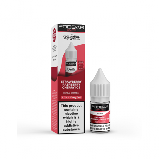 10mg Podbar Salts by Kingston 10ml Refill Nic Salts (60VG/40PG) - Flavour: Strawberry Raspberry Cherry Ice