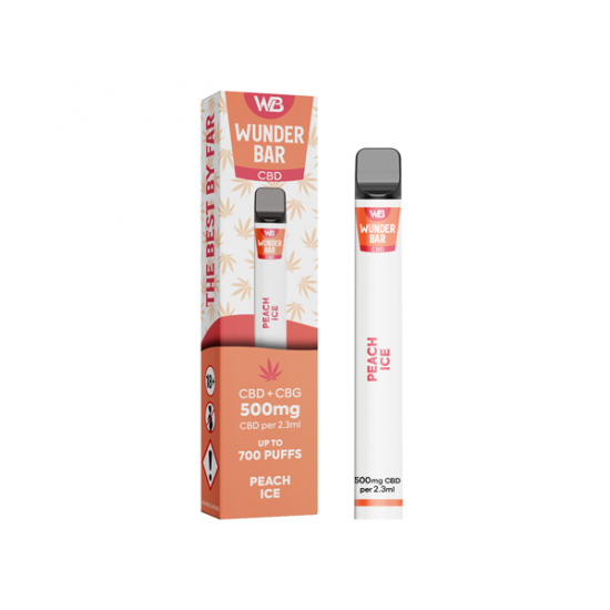 Wunderbar 500mg CBD + CBG Disposable Vape Device 700 Puffs - Flavour: Peach Ice