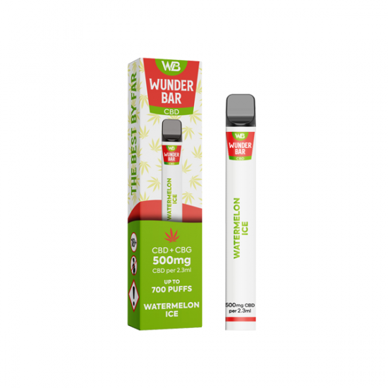 Wunderbar 500mg CBD + CBG Disposable Vape Device 700 Puffs - Flavour: Watermelon Ice