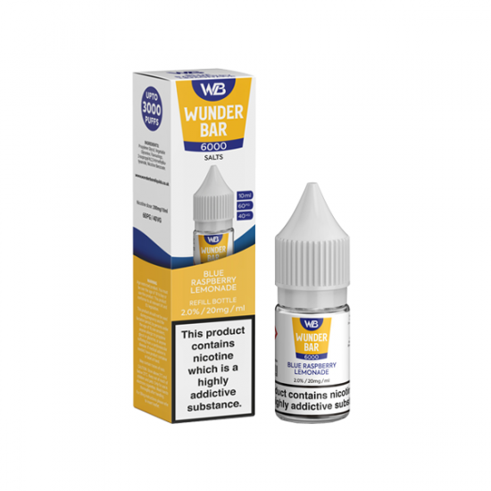 20mg Wunderbar 6000 Salts 10ml Nic Salts (60PG/40VG) - Flavour: Blue Raspberry Lemonade