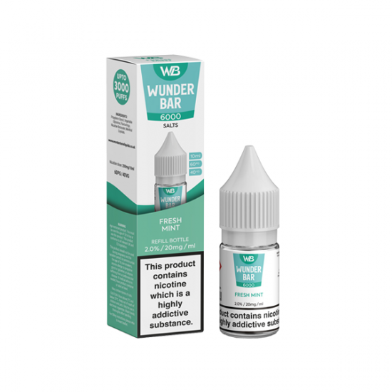 20mg Wunderbar 6000 Salts 10ml Nic Salts (60PG/40VG) - Flavour: Fresh Mint