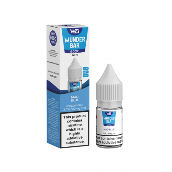 20mg Wunderbar 6000 Salts 10ml Nic Salts (60PG/40VG) - Flavour: Mad Blue