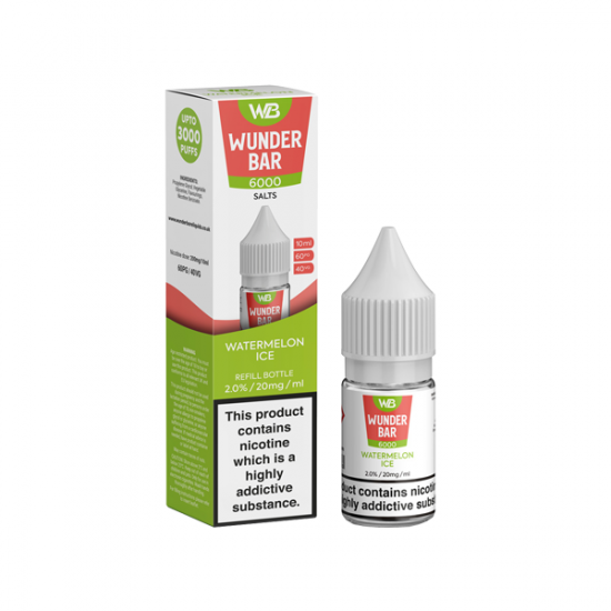 20mg Wunderbar 6000 Salts 10ml Nic Salts (60PG/40VG) - Flavour: Watermelon Ice