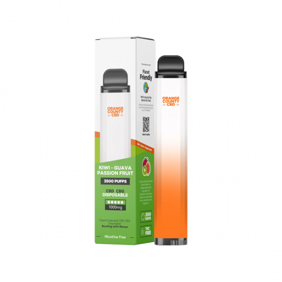 Orange County CBD 1000mg CBD & CBG Disposable Vape Device 3500 Puffs - Flavour: Kiwi Guava Passion Fruit