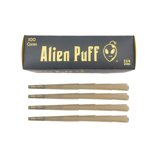 100 Alien Puff Black & Gold 1 1/4 Size Pre-Rolled Cones