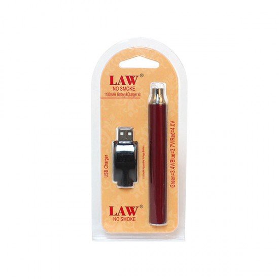 Law No Smoke 1100mAh Vape Battery & USB Charger - Color: Red