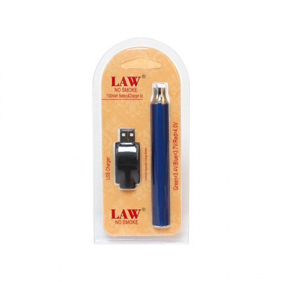 Law No Smoke 1100mAh Vape Battery & USB Charger - Color: Blue