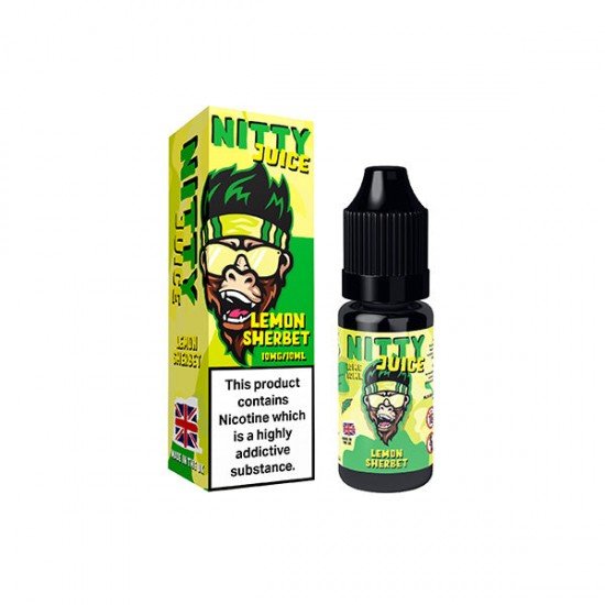 10mg Vapes Bars Nitty Juice Salts 10ml Nic Salt (50VG/50PG) - Flavour: Lemon Sherbet