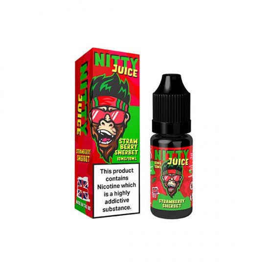 10mg Vapes Bars Nitty Juice Salts 10ml Nic Salt (50VG/50PG) - Flavour: Strawberry Sherbet