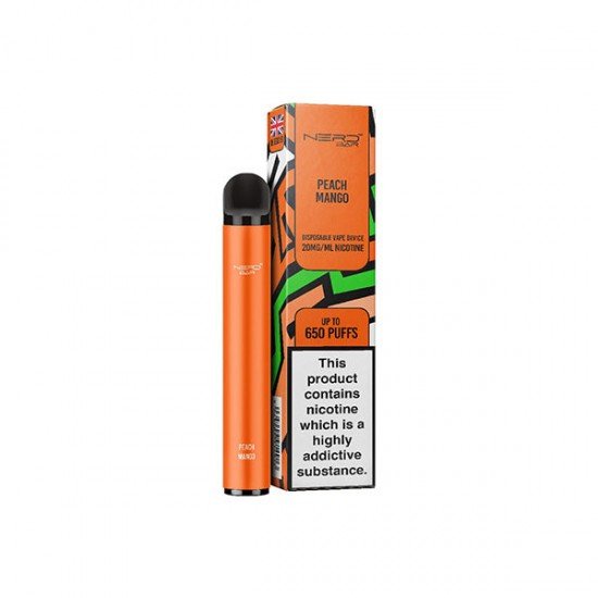 20mg Nerd Bar Disposable Vape Device 650 Puffs - Flavour: Peach Mango