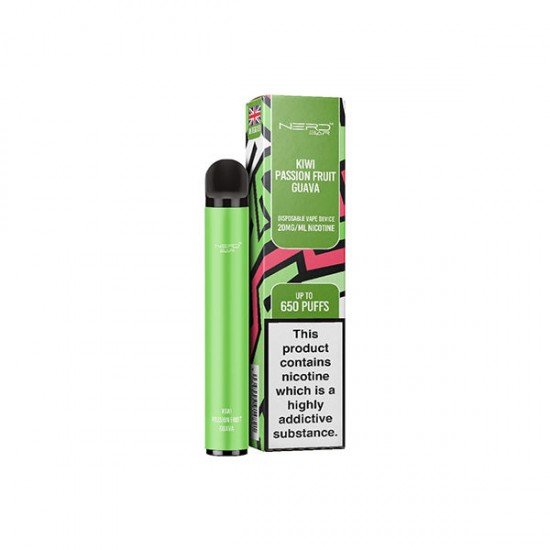 20mg Nerd Bar Disposable Vape Device 650 Puffs - Flavour: Kiwi Passion Fruit Guava